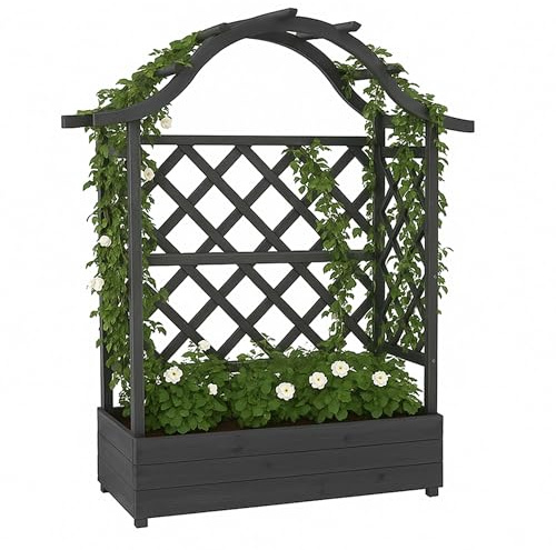Mendler Hochbeet HWC-P66 138x110x44cm Holz - anthrazit-grau | Pflanz-/Blumenkasten, Pflanzkübel, Rankgitter, Rankhilfe, Spalier, FSC®