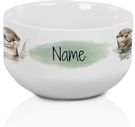 GRAZDesign Müslischale Süße Otter mit Namen personalisiert, Müsli Schale für Kinder und Erwachsene aus Keramik