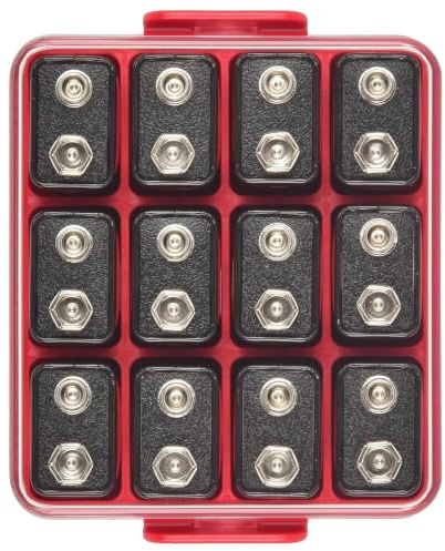 Boîte de rangement pour 16 piles de 9 V - En plastique transparent - Pour voyage, maison, bureau - Rouge - S-12 pièces 9 V