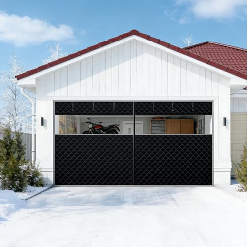 Vintergarageportsnät for att hålla värmen 240 290 300 310 cm, magnetisk värmeisolerad portgardin, förtjockad bomull, energibesparande isoleringsskärmfilt(Black+Clear,W465cm x H290cm)