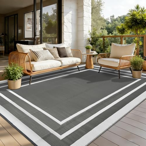 Edlbaegy Tappeto da Esterno Terrazza Grigio 150x245cm Impermeabile Tappeto Giardino in Plastica Reversibile Tappeto Balcone Esterno Lavabile pour Cortile Picnic Campeggio