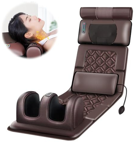 Ganzkörper Massagematte mit Wärmefunktion,3D Massagesitzauflage,10 Vibrationsmotoren,3 Geschwindigkeiten,5 Massagemodi,Leder Elektrisches Massage Auflage für Nacken Schultern Rücken Taille Beine (1pc)