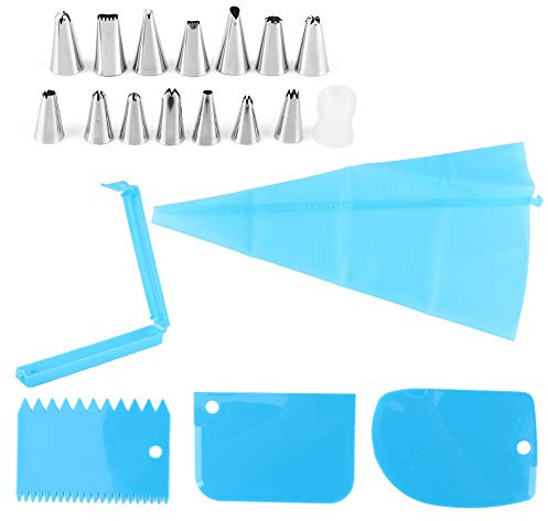 Cloimei Kit di decorazione per torte da 20 pezzi Set di ugelli per tubazioni in acciaio inossidabile di alta qualità con raschietti per sac à poche per principianti professionisti