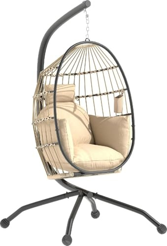 DecHome - Poltrona Sospesa da Giardino Sedia Sospesa con Supporto Dimensioni 120x88x192 cm in Acciaio/Poliestere Colore Cachi