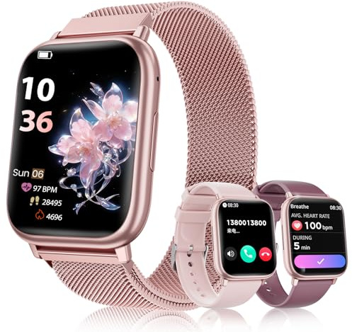 SLOKSFil Smartwatch Damen mit Telefonfunktion, 3 Armbänder 1.83 HD Smart watch mit 24H Pulsmesser SpO2 Schlafmonitor IP68 Wasserdicht 120+ Sportmodi Schrittzähler Fitness Tracker für iOS Android Rosa