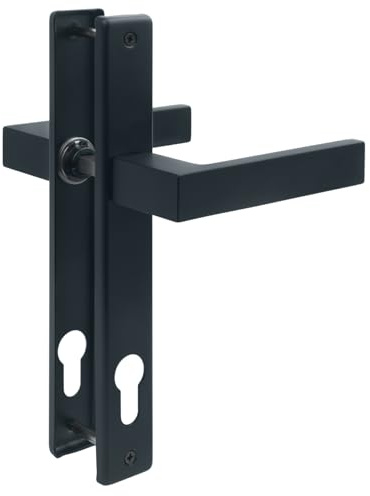 STEELNEX Drückergarnitur Gartentor Türklinke Anthrazit RAL 7016 - Schmalrahmengarnitur 90 mm PZ - Langschild Türgriff Außenbereich - Türdrücker 8 mm Vierkant - Quadratisches Design