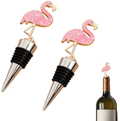 2 Pack Flamingo Wine Bottle Stoppers, Decorative Wine Stopper, Reusable and Airtight Champagne Stoppers for Bottles, Elegant Table Accessory for Home Bar Kitchen Parties