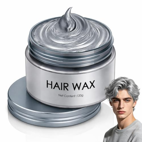 Cire capillaire argentée grise 120 g - Pommade temporaire pour coiffer et changer de couleur - Coloration lavable pour homme et femme - Pour festival, scène, cosplay et fête
