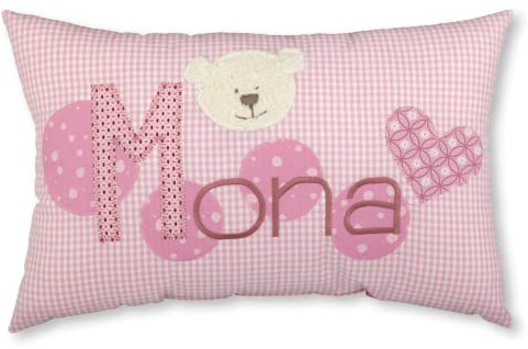 crepes suzette Namenskissen, Geschenk Teddybär, Kissen mit Wunschnamen, Taufgeschenk Geburtsgeschenk, Babykissen, Geschenk Taufe Mädchen, Geschenk Bärchen