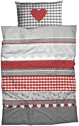 Casatex Bettwäsche Herz-Karo Renforcé Silber-rot Größe 1x 135x200 cm + 1x 80x80 cm