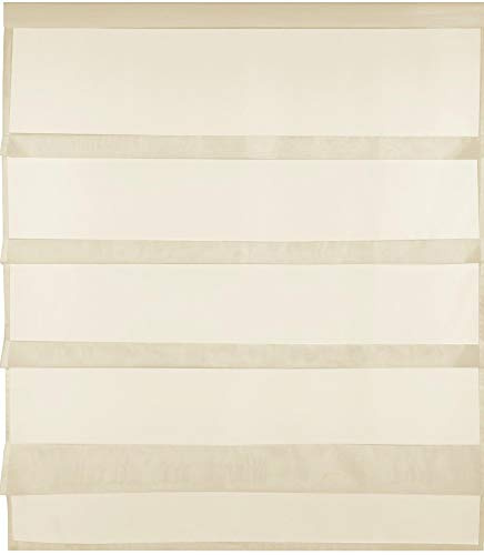 Transparente Bistrogardine Raffoptik mit Stangendurchzug in Voile, schlicht und modern in vielen erhältlich (90 x 110 cm/beige - Nude)