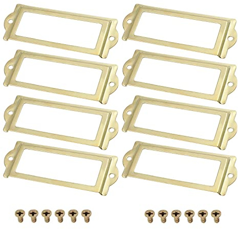 MroMax 8 x Metall-Etikettenrahmen, 83 x 30 mm, goldener Etikettenrahmen, Kartenhalter mit Schrauben für Büro, Bibliothek, Möbel, Karten, Akten, Schubladen, Schrank