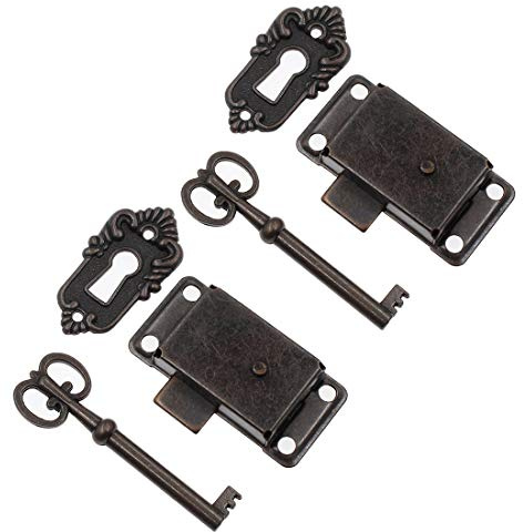 Kyuionty 2 Sets Skelett Schlüsselschloss Dekorative Antik Rot Bronze Schrankschloss mit Schlüssel für Truhe Schrank Möbel