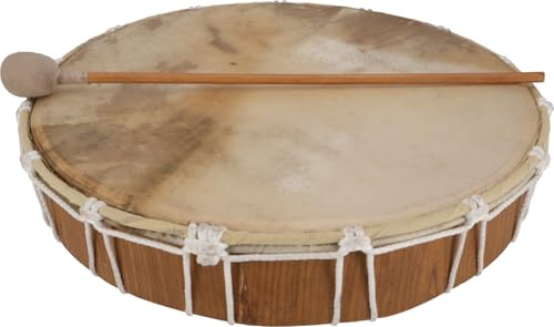 Guru-Shop Tamburo Piatto in Legno, Tamburo a Mano - 40 cm Deluxe, Marrone, Strumenti Musicali