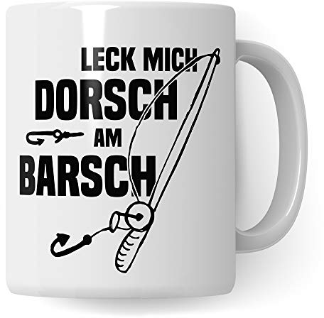 Pagma Druck Angler Geschenke für Männer, Tasse Angler, Angeln Deko Fischer Becher Angel Fischerei Spruch, Kaffeetasse Angelrute Kaffeebecher Fisch Motiv: Leck Mich Dorsch am Barsch