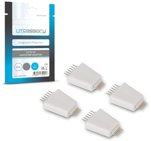 Litcessory V3 zu V4 Lightstrip Adapter für Philips Hue Lightstrip Plus (4 Stück, Weiß)