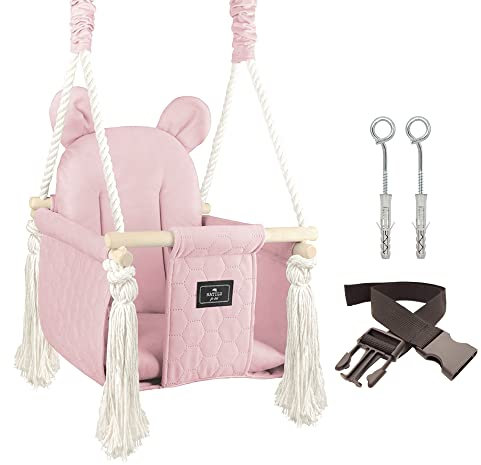 NATILU® Babyschaukel Set Indoor Outdoor | Miss Bear | Schaukel | Kinderschaukel | Kindergartenschaukel | Kleinkindschaukel | Holzschaukel | Schaukelsitz | Swing ab 6M+ für Zuhause, Garten