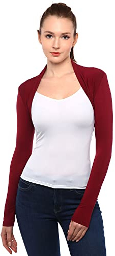 AmélieBoutik Boléro Court à Manches Longues pour Femme, Bordeaux, Taille XS