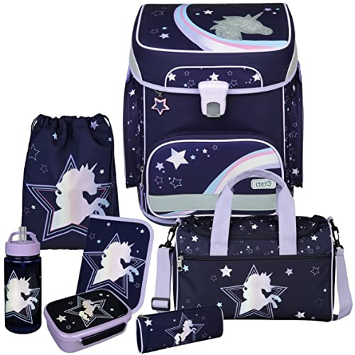 Primus-Versand Dreamland - Einhorn SCOOLI Undercover EasyFit Schulranzen-Set 8tlg. mit Sporttasche, BROTDOSE und TRINKFLASCHE, Lila, Größe: 36,5 x 33 29 cm