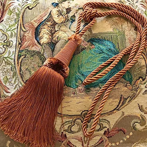 Mosel Avenue Art & Gobelin Studio (DE) Raffhalter 65 cm mit Kordel Quaste 22 cm Farbe Kupfer Schmuckquaste Gardinen Vorhang Gardinenhalter Quaste Halter für Gardinen Barock Design