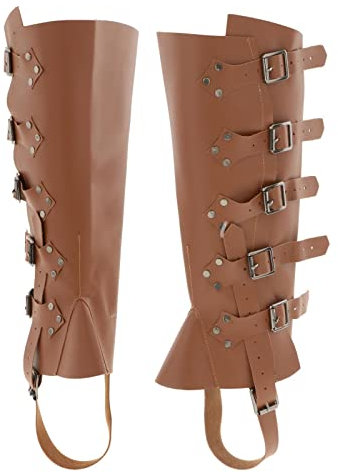 F Fityle Mittelalterliche Beinschienen Stiefel Schuhe Abdeckung Leder Beinschutz Wikinger Krieger Ritter Kostüm Riemen Gamaschen für Männer Frauen, Brown