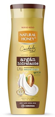 Natural Honey, Loción Corporal Argán Hidratante para Pieles Secas, 72H de Hidratación Profunda, Fórmula con Aceite de Argán y Sérum de 3 Aceites, Piel Suave y Radiante, Línea Cuidado Total, 400 ml