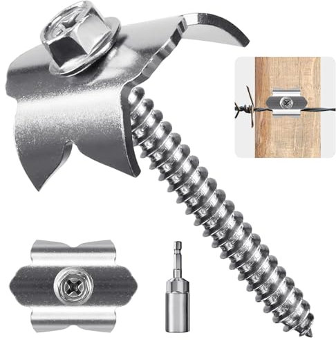 Dolibest Wire Fencing Staple, 100pcs Fence Staple Nail 4cm Screw Fence Fastener U-shaped Stainless Steel Reusable Fixing Nail for Wooden Farm Gate Post Repairing Steel Cramp Woven Wire with M8 Adapter