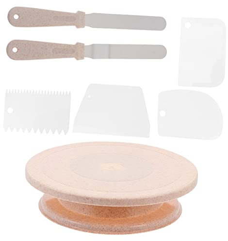 BESTonZON Kuchendrehteller-Set Zum Backen Kuchen-dekorationswerkzeug Backzubehör Weizenfarbe Drehbares Design Für Einfache Gestaltung Stabile Basis Für Dekorationen
