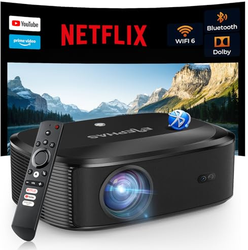 4K Projector with WiFi and Bluetooth - 3000 ANSI Lumens, ELEPHAS Outdoor Movie Projector Compatible with NETFLIX/Prime Video/YouTube, Smart Projector for HDMI/USB/iOS/Android, Portable Home Cinema