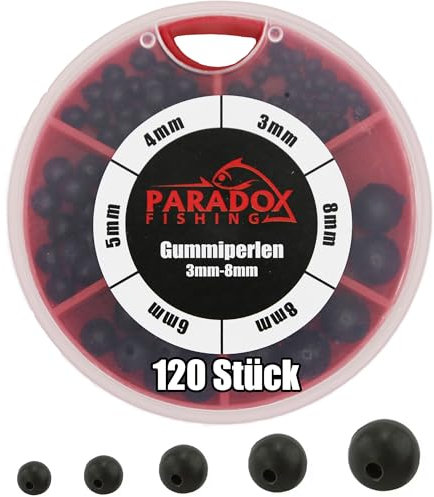 Paradox Fishing Gummiperlen Set 3mm-8mm I 120 Stück I Gummiperlen Angeln Stopper-Perle zum Angeln Perle Angeln Angelzubehör - perfekt mit Gummistopper Angeln