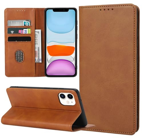 ZYIMOU Handyhülle für iPhone 11 Hülle, Leder Schutzhülle Standfunktion Kartenfach Wallet Klapphülle iPhone 11 Flip Case Cover, Braun