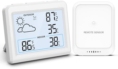 ORIA Indoor Outdoor Thermometer, Digital Room Thermometer with Weather Forecast, 3.7 Inches Large Display, Max/Min Recording, Wireless Weather Stations with Outdoor Sensor for Home, Garden