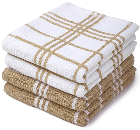 Encasa XO Kökshanddukar och disktrasor Set | Beige Curl Högabsorberande bomullshanddukar | 60 x 40 cm | Mångsidig användning för diskning och rengöring Set om 4