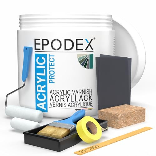 EPODEX® Akrylskydd | Träfärg trälack möbelfärg akrylfärg inomhus lasyr lack| tillbehörsset | 45 färger transparent färglös vit färgglad 0,66–16,5 kg