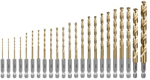SALI 23 teiliges HSS Bohrerset Sechskantschaft Schnellbohrkronen 1,5-10 mm Titan-beschichteter Bohrersatz Schnellwechsel 1/4-Sechskantaufnahme Spiralbohrer Metallbohrer für Holz Kunststoff Aluminium