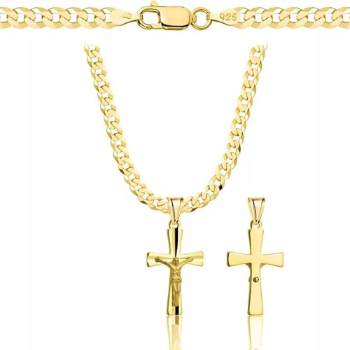 OPRAVA goldkette Herren/Damen 925/585 - Kreuz Kette vergoldet - Kreuzkette 3,8mm Panzerung
