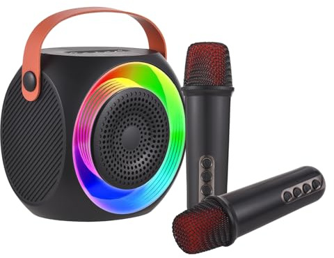 HUIOP Mini Karaoke Machine Wireless Microphone and Speaker Set with 2 Microphone LED Color Light Handheld Mic Karaoke Speaker Gifts for Birthday Party Desktop Outdoor Home KTV Set