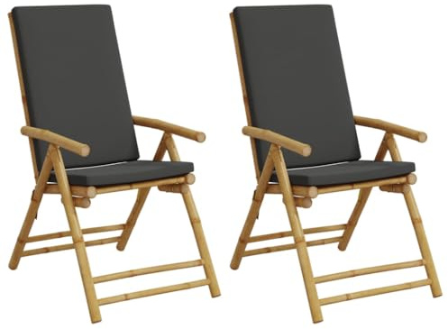 vidaXL Sillas de jardín Plegables reclinables con Cojines 2 uds bambú, Silla de bistró de jardín, Silla de balcón, Muebles de Exterior