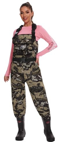 BASSDASH Women Neoprene Chest Waders Desolve Bare Camo for Fishing Hunting with 600 Grams Insulated Rubber Boot Foot