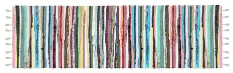 IlGruppone Tappeto Passatoia Multicolore con Nappe Cotone Naturale Fatto a Mano Etnico Strisce Multicolore Rettangolare Chindi Stracci Riciclato Scendiletto - Multicolor - 50x230Cm