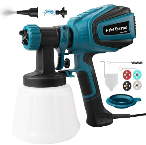Spruzzatore di Vernice, Pistola a Spruzzo Elettrica HVLP da 700W con Raccordi per Pulizia e Soffiaggio della Polvere, Contenitore da 1200Ml, 1000 Ml/Min, 4 Ugelli & 3 Modelli, Facile da Pulire