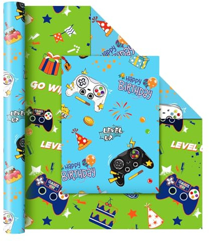 WERNNSAI 1 Rolle Gaming Geschenkpapier 10m x 43cm Videospiel | Videospiel Geburtstagsparty, Gamer Geschenkverpackung für Junge Kinder