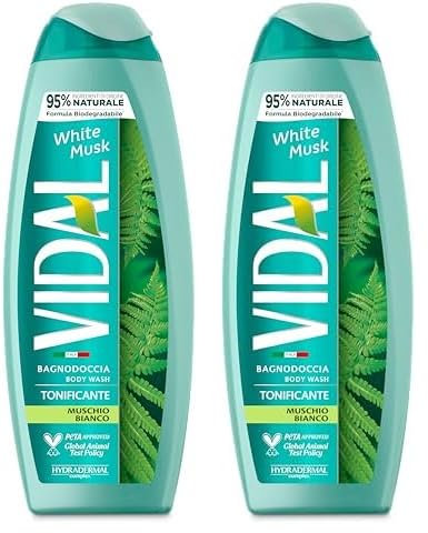 Vidal - Bagnoschiuma White Musk, Formula Tonificante, Fragranza Muschio Bianco, Dermatologicamente Testato, 500ml (Confezione da 2)