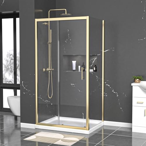 Nes Home 1000 x 800mm Shower Enclosure Sliding Door & Side Panel Brushed Brass