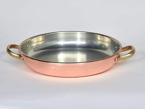 Ardosia Niedriger runder Kupferpfanne mit Messinggriffen und Innenausstattung, erhältlich in verzinnt oder Edelstahl, verschiedene Größen (Verzinnt, 20 cm)