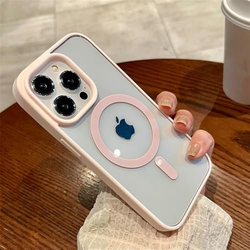 VFDHN Custodia trasparente per iPhone 16 15 14 13 12 11 Pro XS XR Max Mini Plus Custodia di ricarica wireless magnetica, rosa, per iPhone 15 Plus
