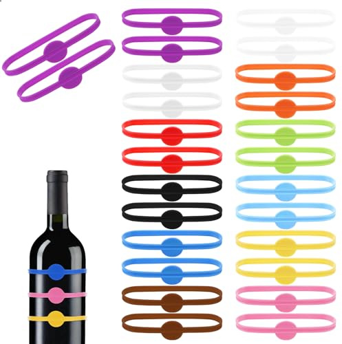 Bremorou 24 Pcs Silicone Wine Cups Drink Markers Cup Markers For Drinks Stretchable Marker Glass Cup Wine Glass Bottle Strip Tag Marker Drink Identifiers For Party Strip Tag For Beer Bottle Mug Jar
