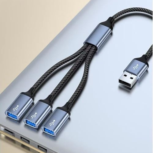 Hsupez 3 Port USB Splitter Y Kabel, 0.3M, USB A 1 Stecker zu 3 Buchse Port Verlängerungs Lade Adapter Verteiler, für Übertragung/Laden, USB Multi Port Hub für Laptop, Auto, Festplatte