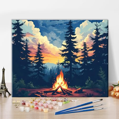 TISHIRON Kit de peinture par numéros de forêt pour adultes – Une aventure de forêt enchantée sous le ciel étoilé – Peinture à l'huile par numéro pour décoration murale de la maison, 40,6 x 50,8 cm