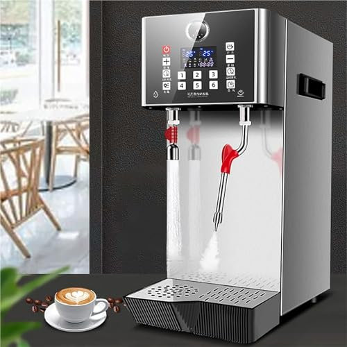 2200W Commercial Steam Milk Frother - Fully-Automatic Electric Coffee Foam Maker with 12L Capacity, Stainless Steel, Digital Panel, 6 Temperature Levels for Coffee and Milk